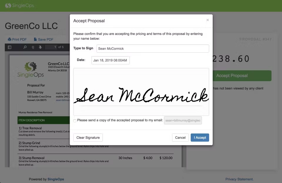 Tree service estimate software
