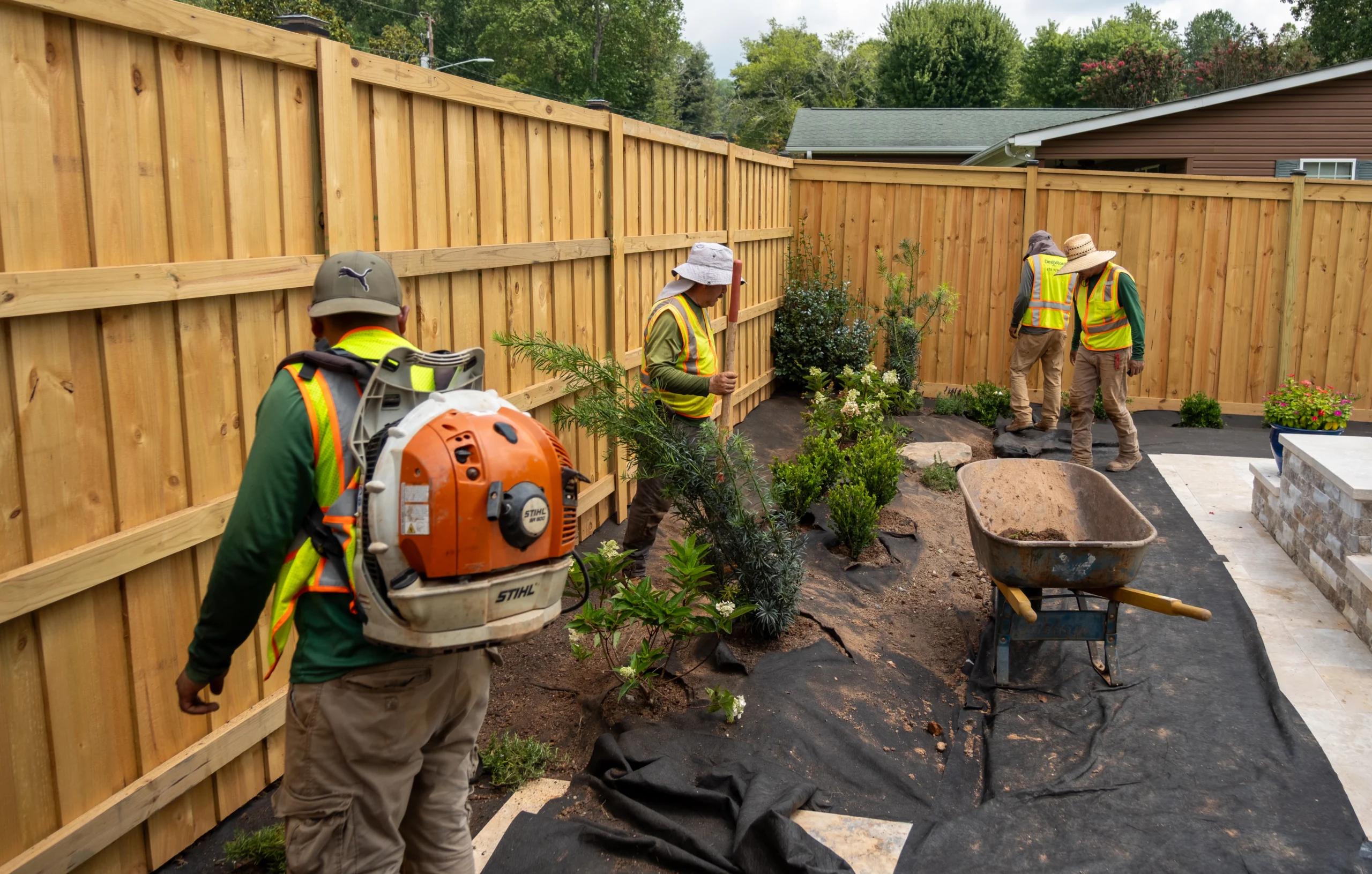 Hardscaping crew working, used in a Hardscaping Case Study by LMN by Granum