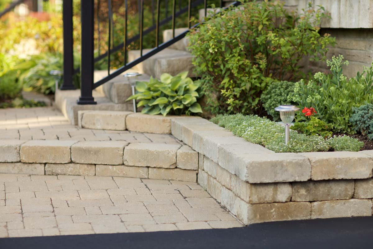 Closeup on beautifully laid stonework attached to a garden